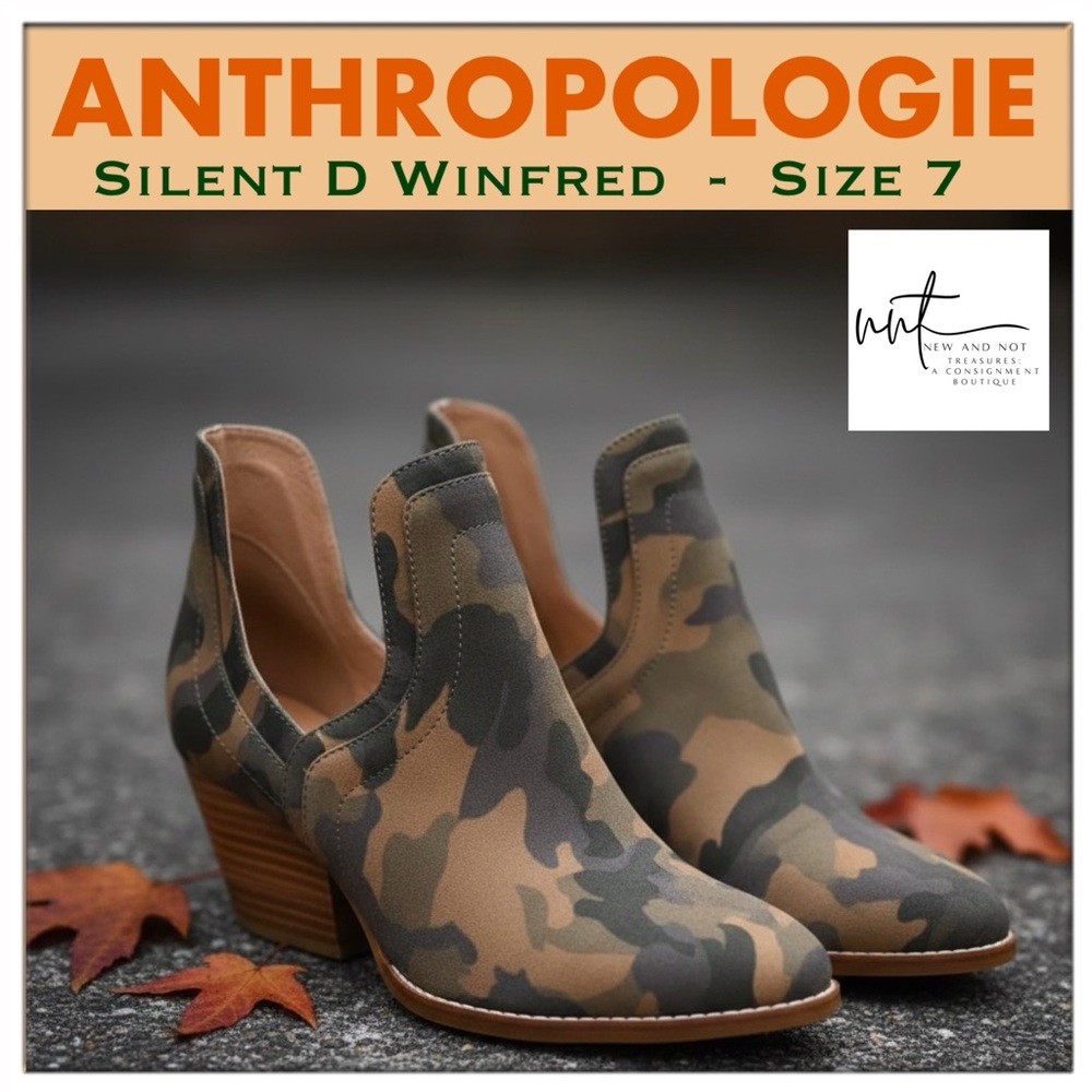 Anthropologie Camo Suede Western Ankle Booties Stacked Wood Block Heels Size 7